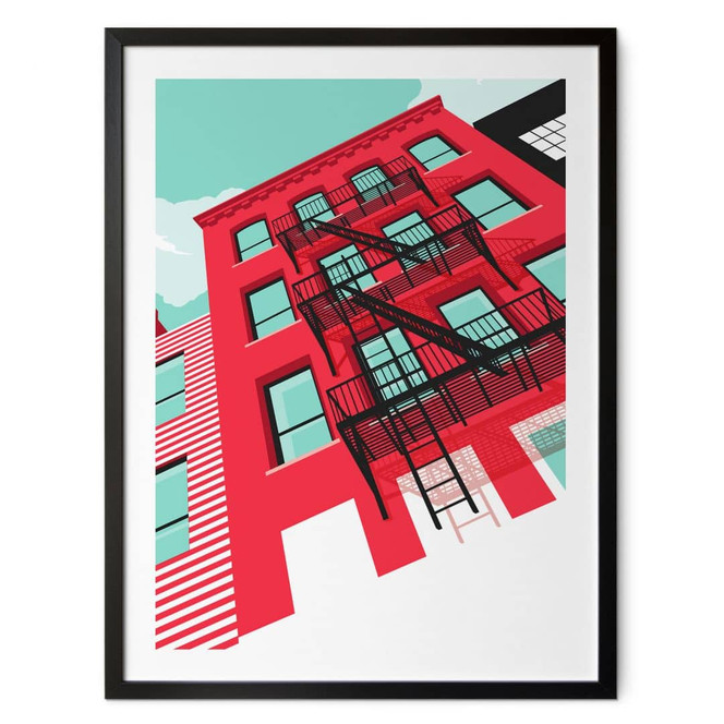 Poster Rote Fassade mit Feuertreppe in New York - Heemskerk