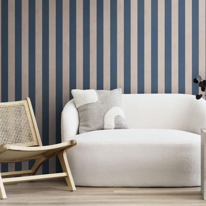 Streifentapete Blau Beige – Klassisches Streifenmuster – Vliestapete matt