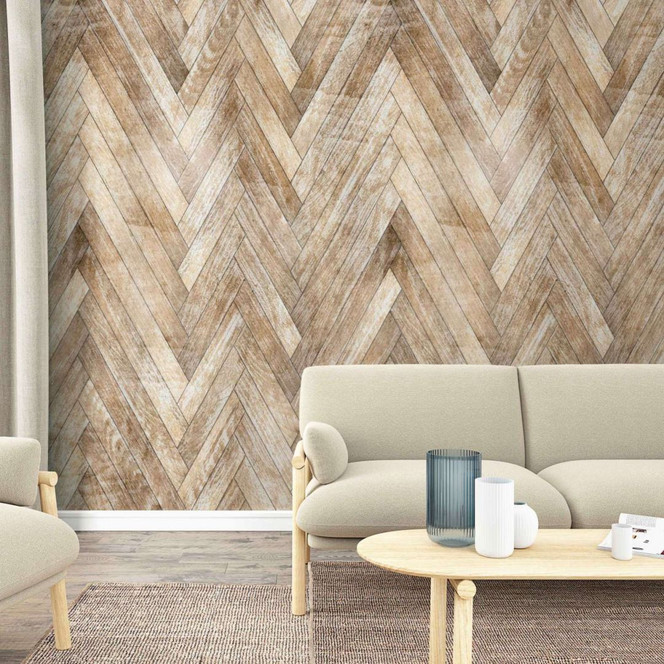 Fototapete in Holz-Fischgrat Muster Braun ,Holzoptik 2.70 x 1.59 m