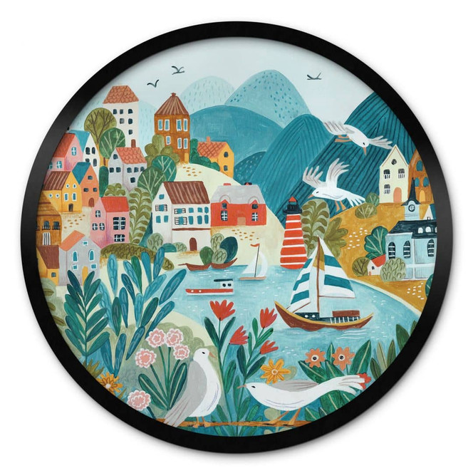 Poster Farbenfrohes Küstendorf im Sommer - Bonne Müller - Rund