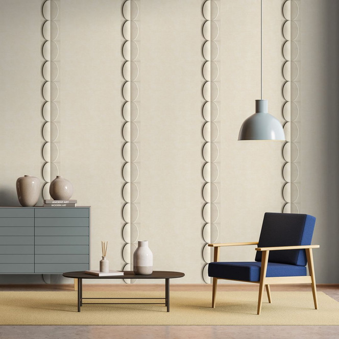 Bordüre in Beige, Grafisch für Wohnzimmer, Schlafzimmer 5.00 x 0.177 m