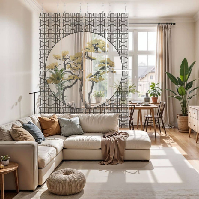 Raumteiler, Paravent, Sichtschutz hängend Blühender Bonsai - Amini