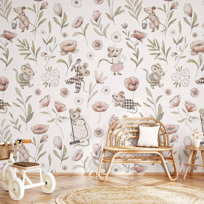 Fototapete Fröhliche Mäuse auf der Wiese - Kikki Belle
