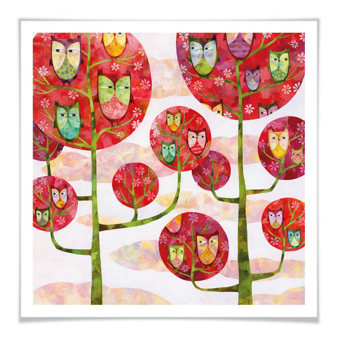 Poster Blanz - Eulen im Wald wie Beispielbild - 40 x 40 cm