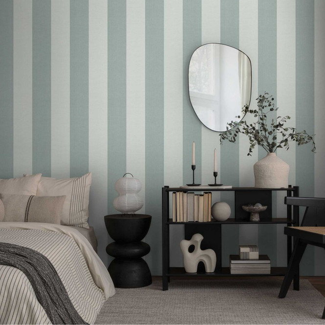 Streifentapete Mintgrün Hellgrau – Vliestapete mit feiner Textilstruktur modern