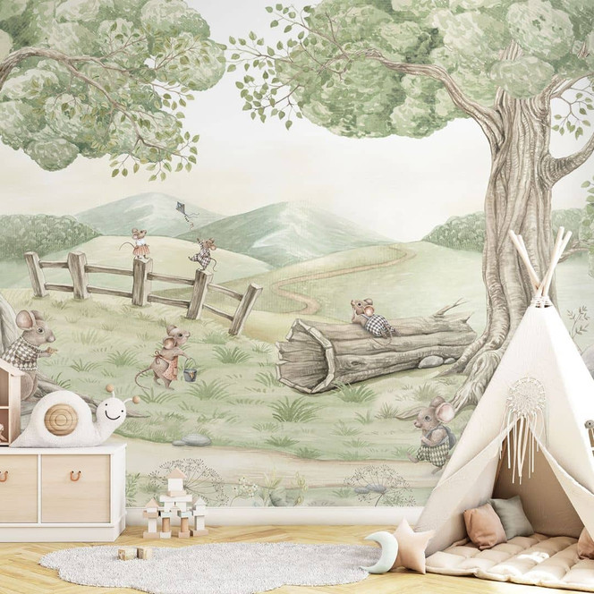 Kinderzimmer Fototapete Familie Maus im Wald - Kikki Belle