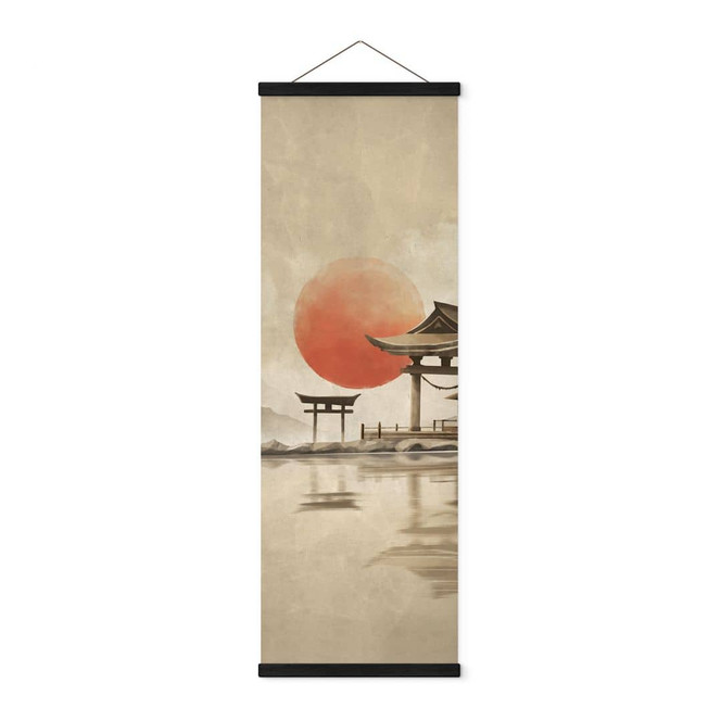Stoffbild Japanischer Tempel im Sonnenaufgang - Roze - Panorama