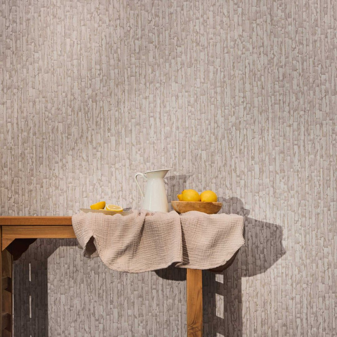 Strukturtapete vertikal Creme Violett – Vliestapete mit 3D-Effekt