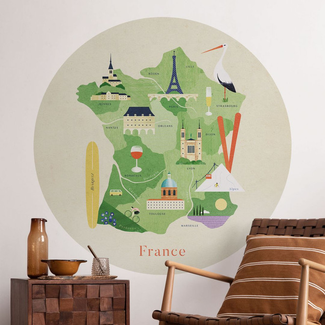 Wandtattoo Karte von Frankreich - Rivers - Rund