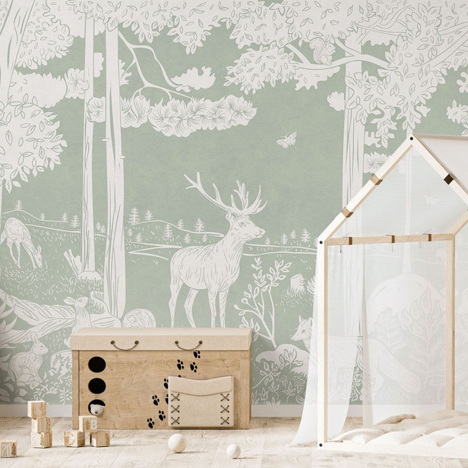 Fototapete Waldidylle in Grün - Oase für Wildtiere - Kikki Belle