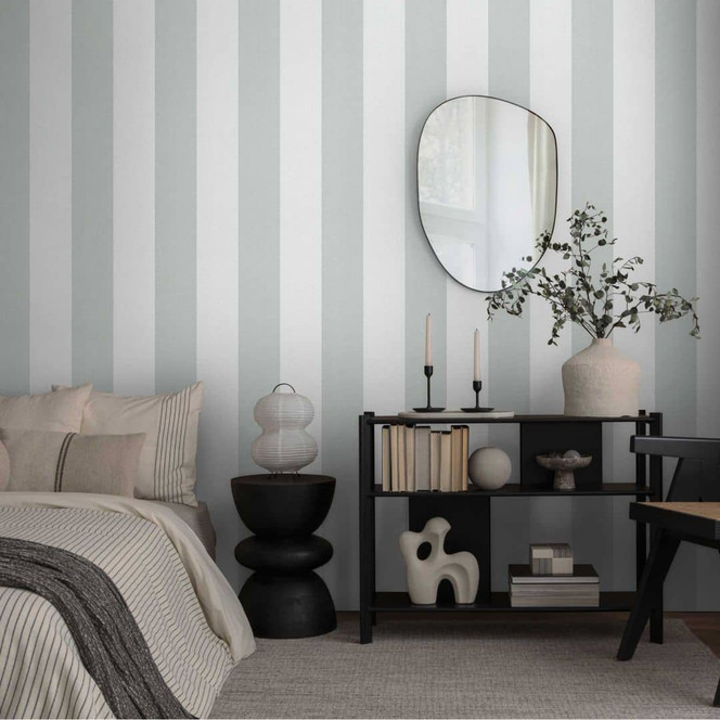 Streifentapete Salbeigrün Weissgrau – Vliestapete mit feiner Struktur modern
