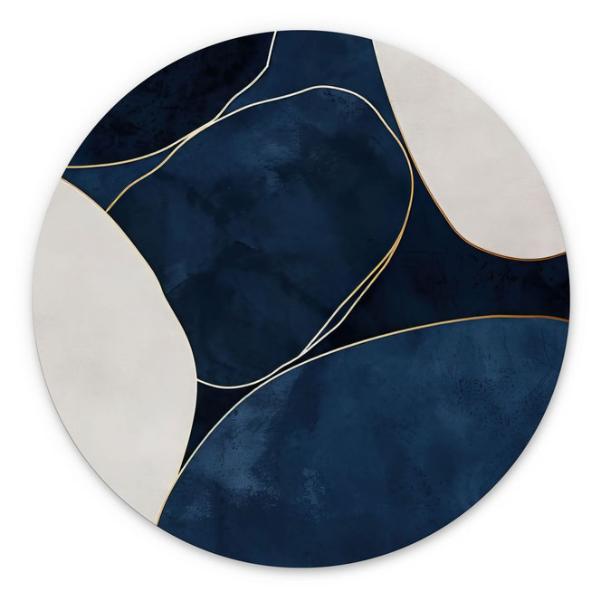 Wandbild Geometrische Balance in Blau und Weiss - Paksoylu - Alu-Dibond Rund
