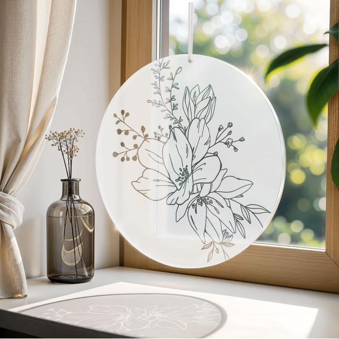 Acrylglasbild, Fensterbild zum Aufhängen Elegante Blütenpracht - Magnolien - Rund