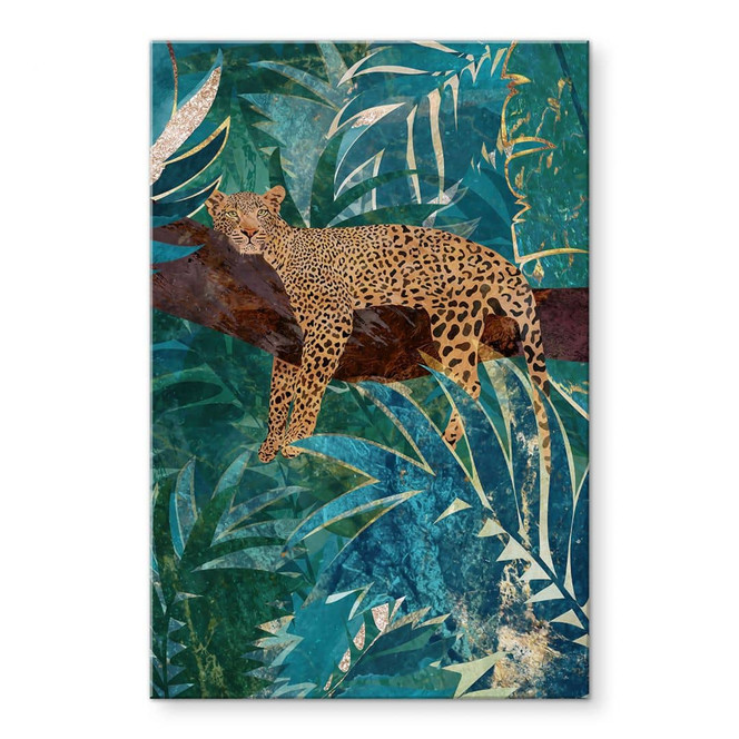 Acrylglasbild Leopard im smaragdgrünen Dschungel - Manovski