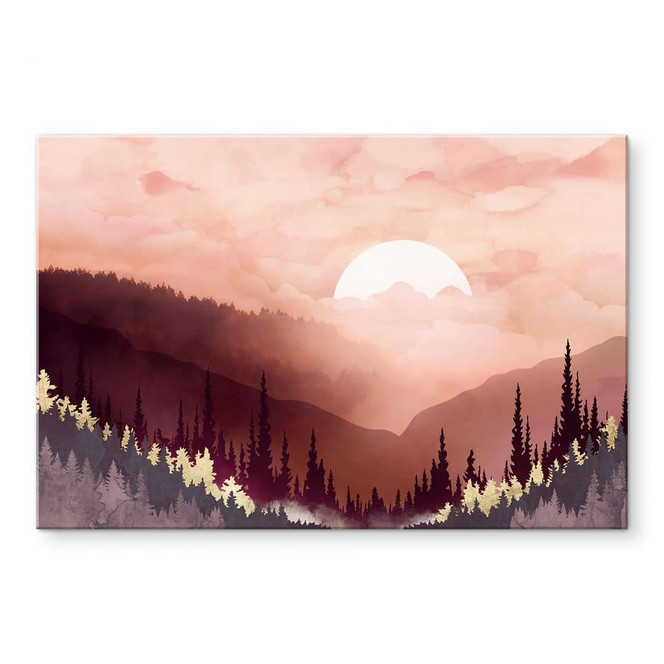 Acrylglasbild Rosa Sonnenuntergang über dem Wald - SpaceFrog Designs