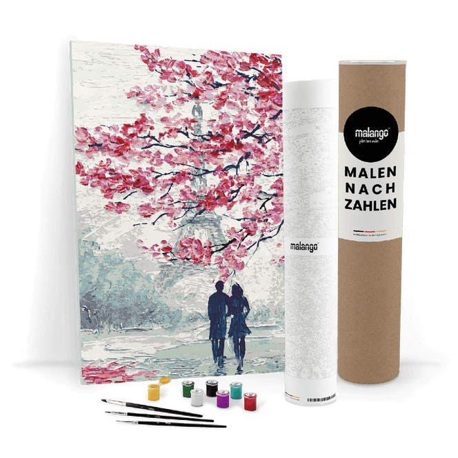 Malen nach Zahlen Leinwandbild - Paris Eifelturm zur Kirschblüte