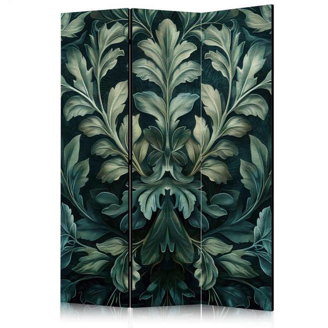 Paravent, Raumteiler freistehend, Trennwand - Dark Green Victorian Leaves - Botanical Carved Composition