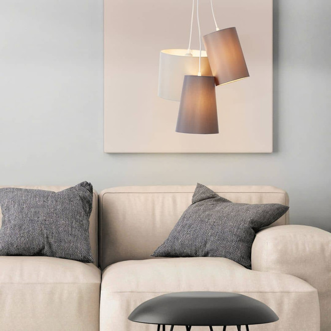 Pendelleuchte Sarah, grau, 105 x 44 cm, Textil Pendellampe, dimmbar