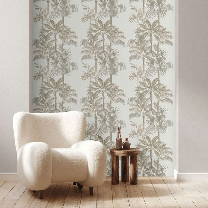 Vliestapete in Weiss Beige Bäume Blätter Dschungel Floral Natur