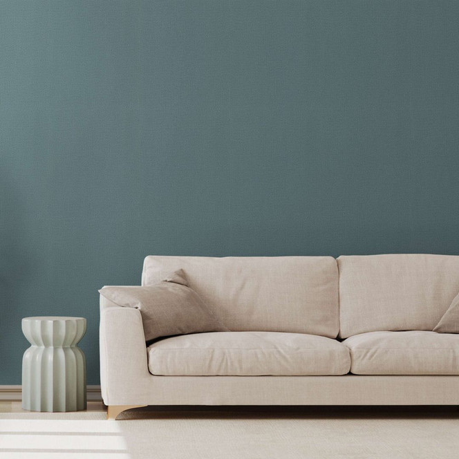 Vliestapete mit textilem Uni blau Uni