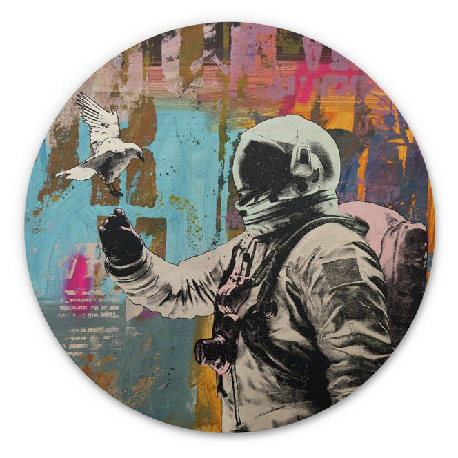 Holzbild Astronaut mit Taube - Kuryliuk - Rund