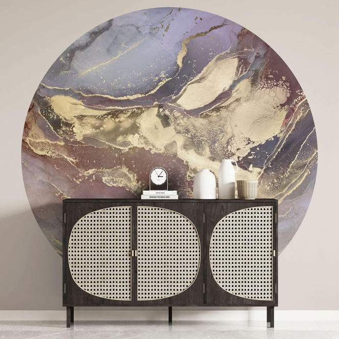 Fototapete mit Marmoreffekt - Edle Strukturen in Gold und Violett - Shelest - Rund - Selbstklebend/Vlies