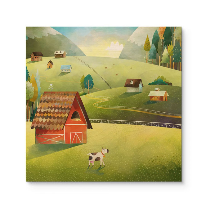 Holzbild Bunter Bauernhof in den Bergen - DigitalArtsi