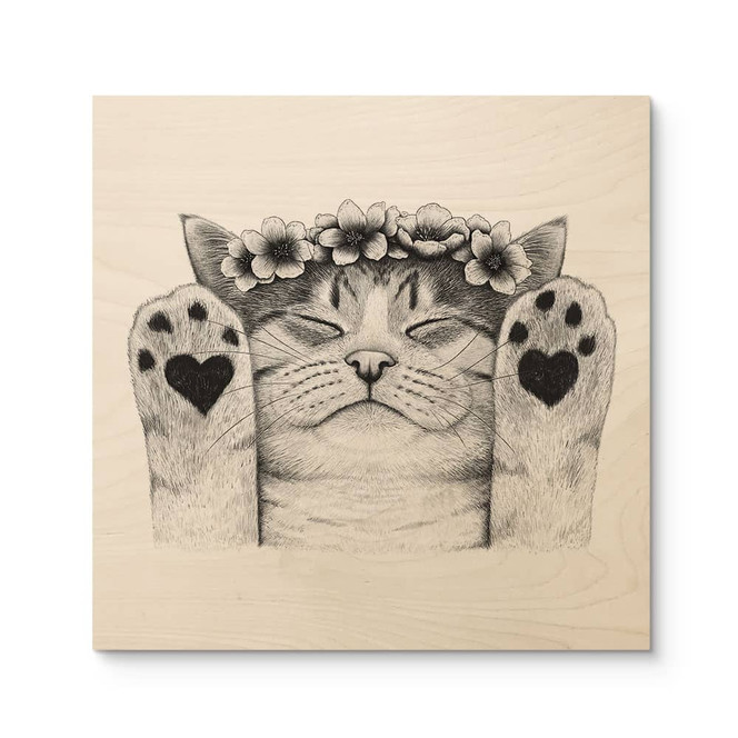 Holzbild Süsse Katze mit Herz-Pfoten - Korenkova - Quadratisch