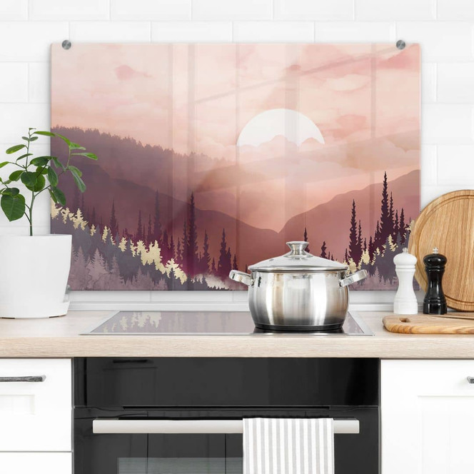 Spritzschutz Rosa Sonnenuntergang über dem Wald - SpaceFrog Designs
