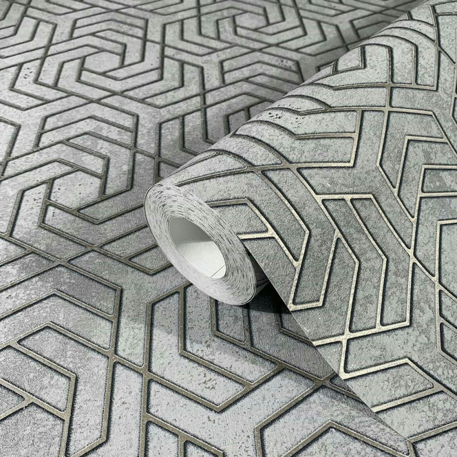 Vliestapete in 3D-Optik Grau Grafisch