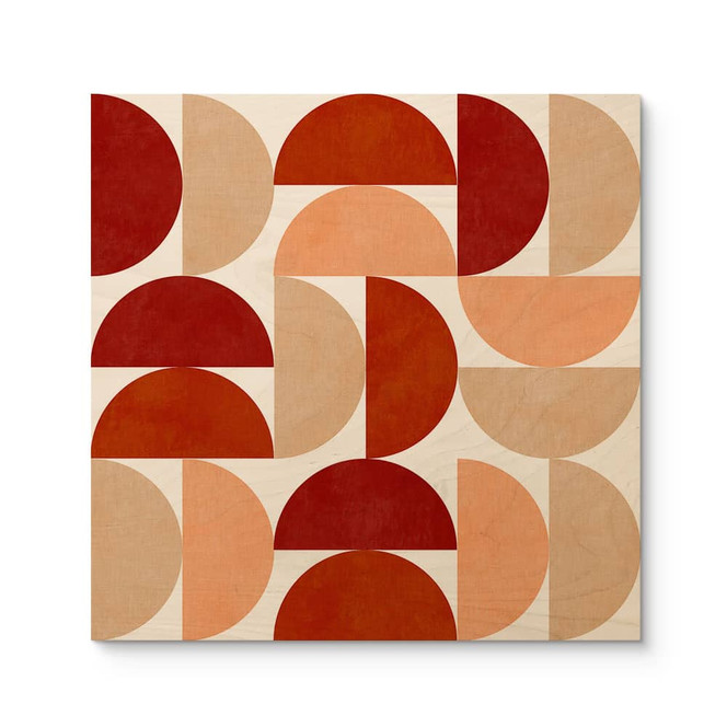 Holzbild Abstrakte Halbkreise in warmen Naturtönen - Bre - Quadratisch