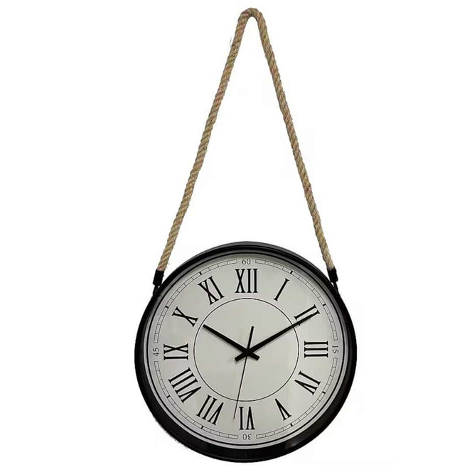 Industrielle Hängeuhr mit römischen Ziffern und Seilaufhängung - Bahnhofsuhr Ø35 cm