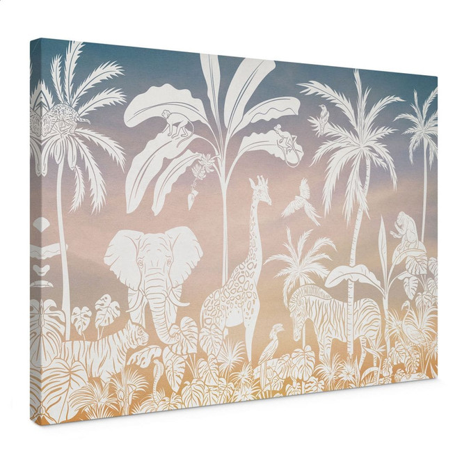 Leinwandbild Dschungelparadies mit Wildtieren - Ombre - Kikki Belle