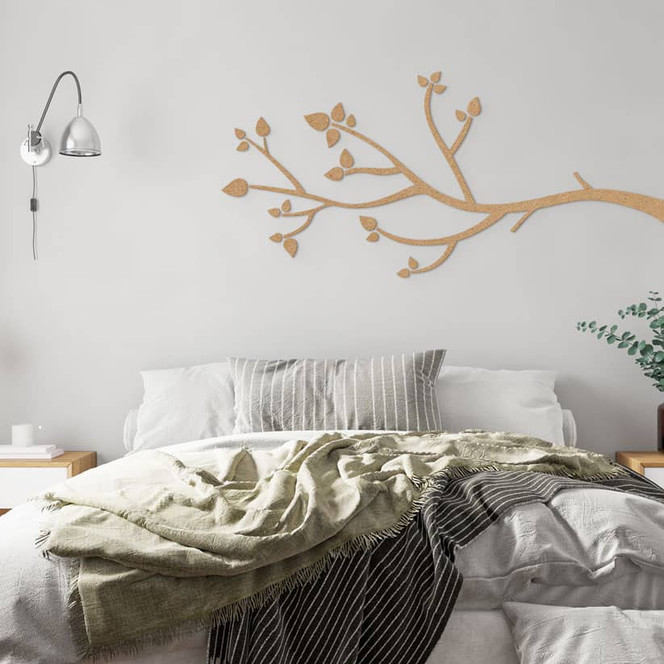Wanddeko Ast mit Blättern | Natürliche Deko - MDF Natur