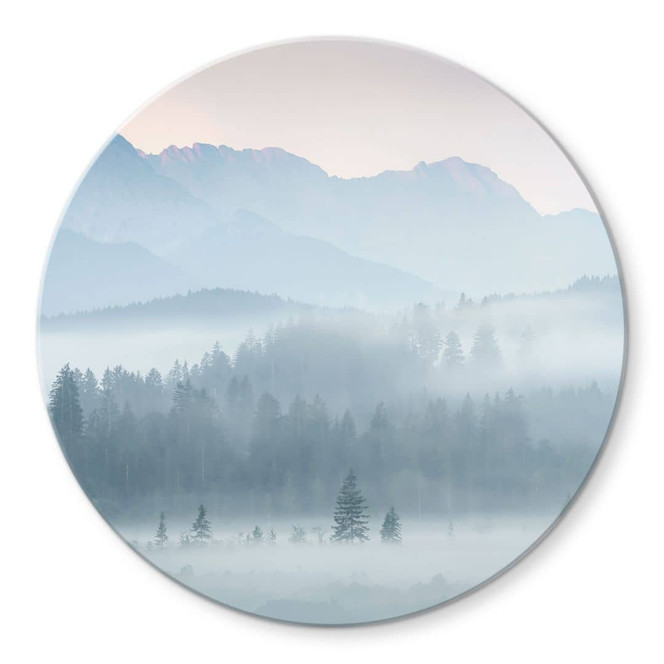 Glasbild Neblige Waldlandschaft im Herbst - Eisenmann - Rund
