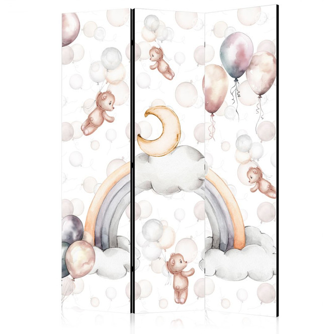 Paravent, Raumteiler freistehend, Trennwand - Plush Bears with Balloons - Pastel Hues