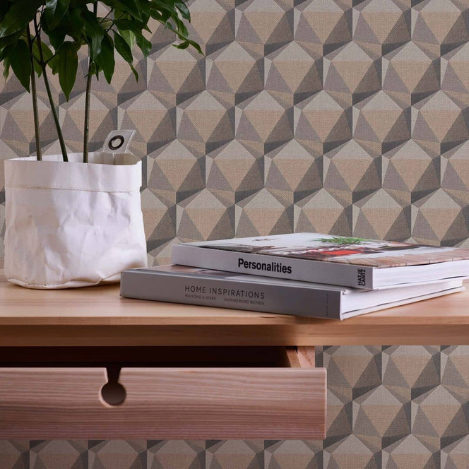 3D Tapete Beige Grau - Moderne Vliestapete geometrisch