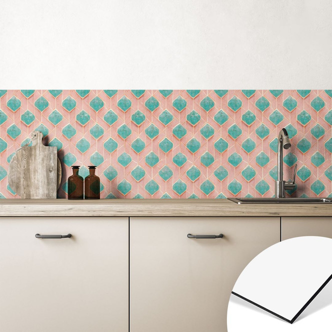 Küchenrückwand Rautenmuster in türkis und rosa - Treechild