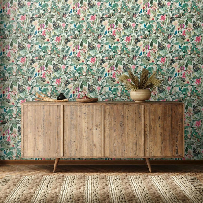 Vliestapete in grün Blätter Blumen Floral Natur