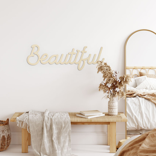 3D Schriftzug Beautiful - Wanddeko aus Pappelholz