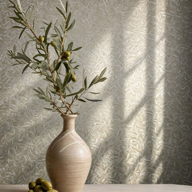 Vliestapete 3D-Optik, Blattmotiv Floral Klassisch in Beige 