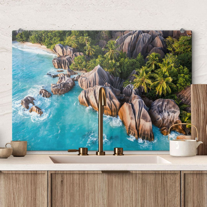 Spritzschutz Tropische Felsenküste der Seychellen - Colombo