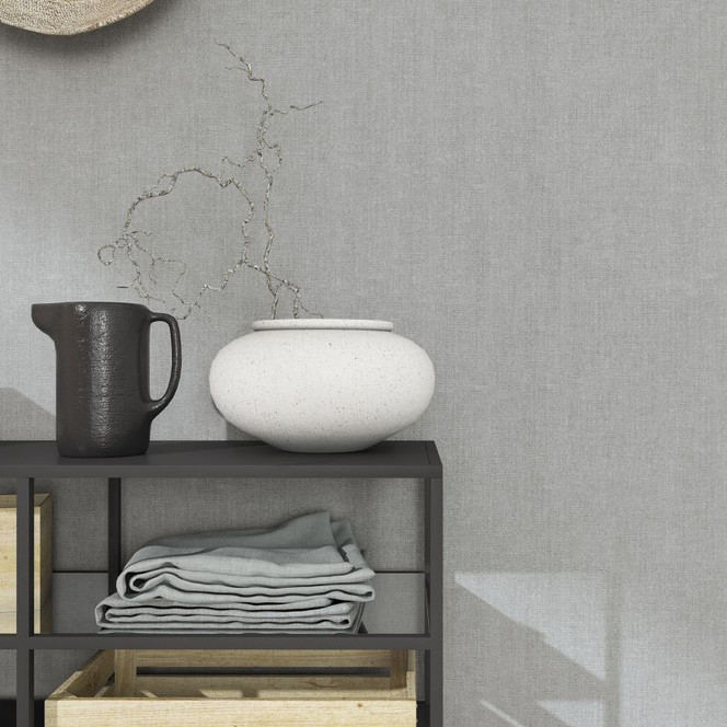 Vliestapete mit starkem Textil-Look grau Struktur