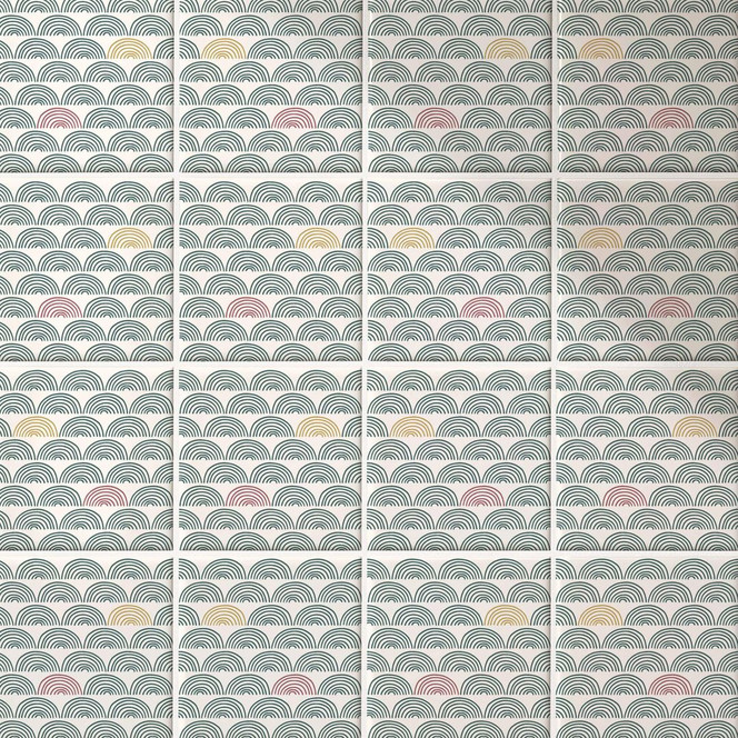 Fliesenaufkleber Boho - Fächer eukalyptus rot und gold - 12er Set