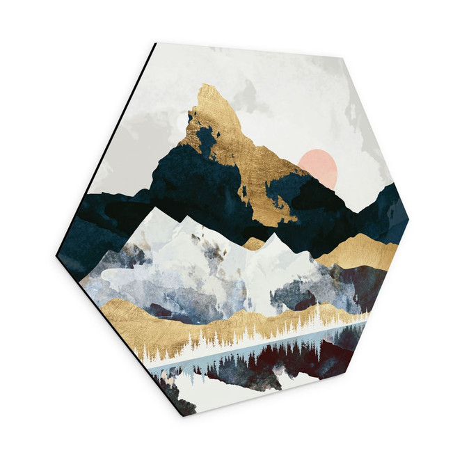 Hexagon Wandbild Reflektion einer Winterlandschaft - SpaceFrog Designs - Alu-Dibond