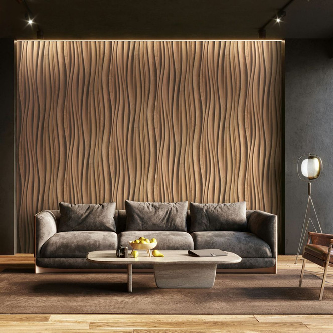 Vliestapete in braun 3D-Effekt Holzoptik Paneel Gewebestruktur Holz Modern