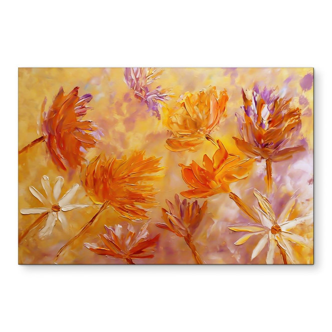 Wandbild Goldener Blütenrausch | Blumen Gemälde - Pomata - Alu-Dibond