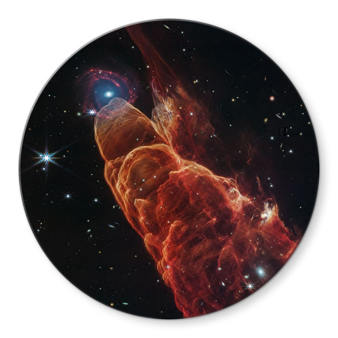 Glasbild James Webb Telescope - Kosmischer Wirbelsturm Herbig Haro 49/50 - Rund