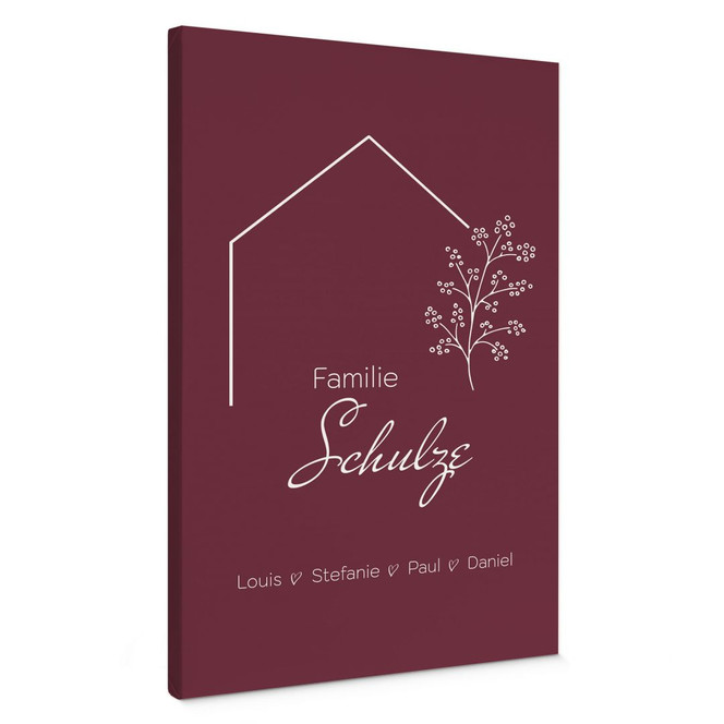 Personalisierbares Leinwandbild Familie Haus - weinrot