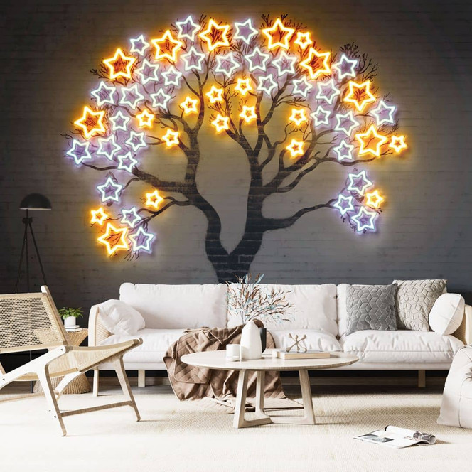Fototapete Mielu - Baum mit Sternen | Vliestapete für Jugendzimmer
